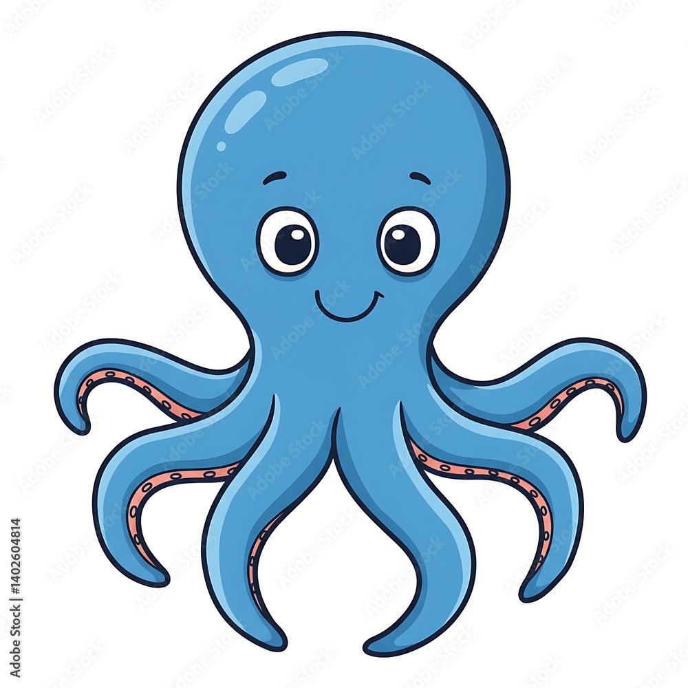 Joyful cartoon octopus with waving arms Joyful cartoon octopus with waving arms
