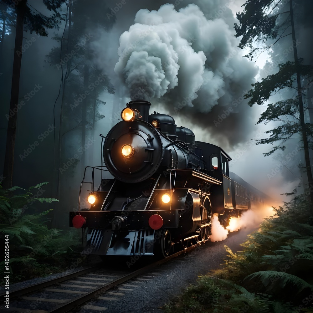 Steam Train in Misty Forest Steam Train in Misty Forest