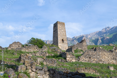 Obraz na płótnie Ruins of the ancient Ossetian settlement of Tsmiti on a sunny June morning. North Ossetia - Alania, Russian Federation w salonie