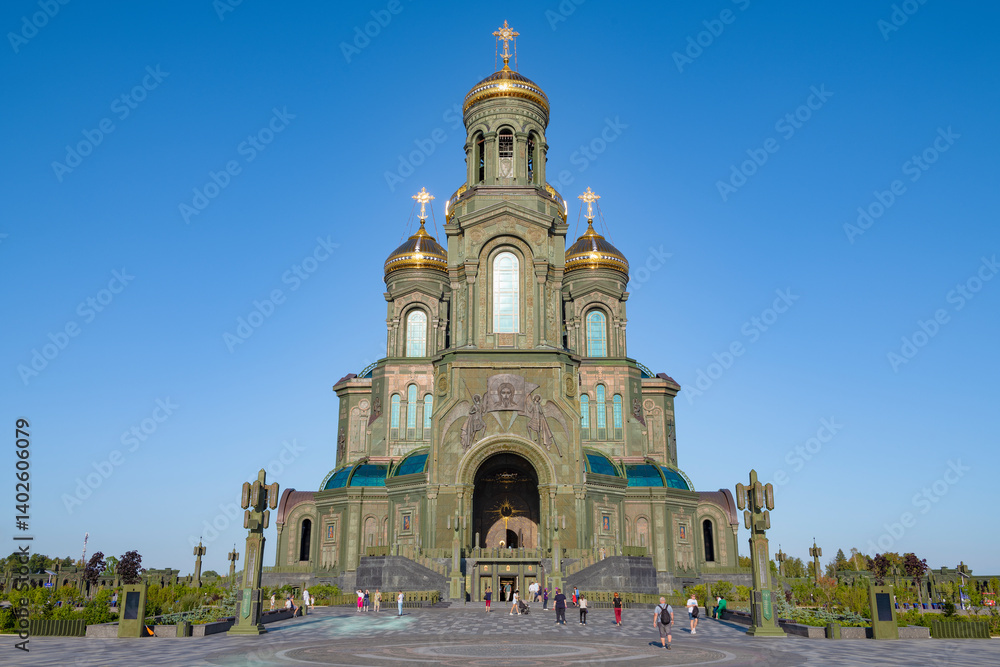 View of the Main Temple of the Armed Forces of the Russian Federation on a sunny August day. Patriot Park
