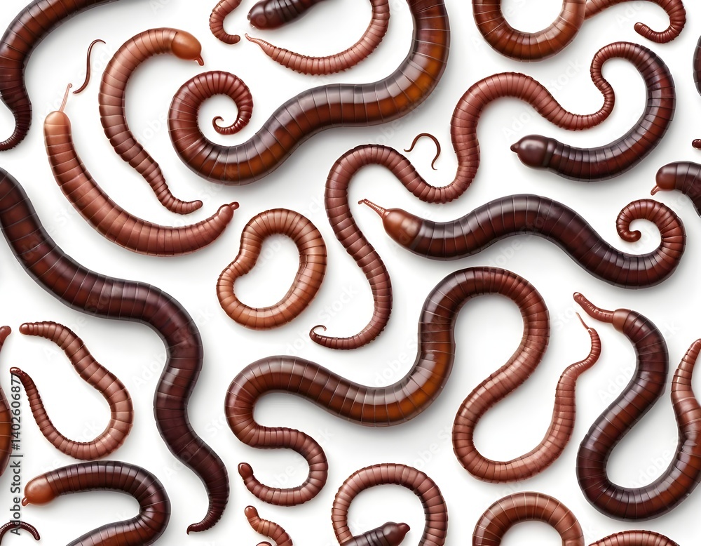 Close-up of Many Brown Millipedes on White Background Close-up of Many Brown Millipedes on White Background