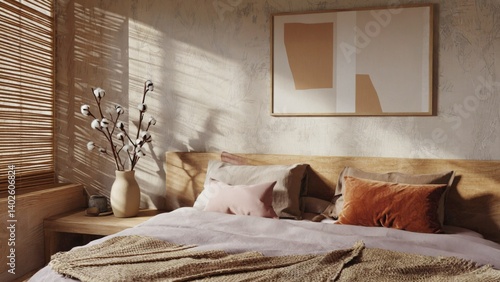 Obraz na płótnie This image depicts a modern, minimalist bedroom. w salonie