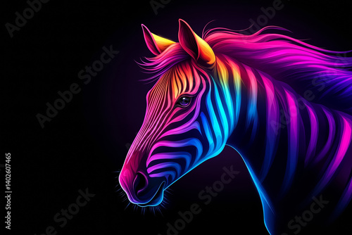 Wallpaper Mural A colorful zebra with a long mane on a black background Torontodigital.ca