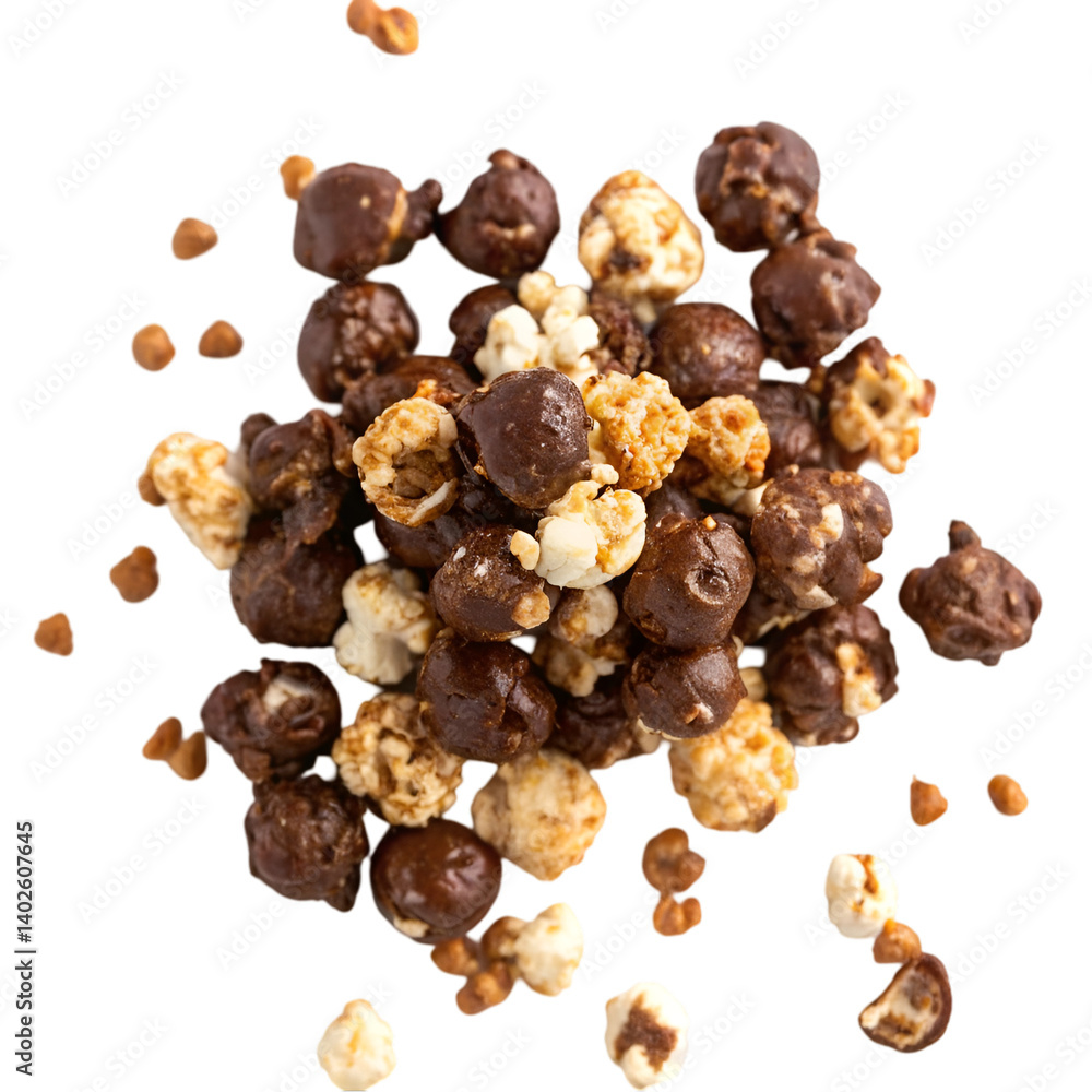 Obraz premium Chocolate popcorn isolated on transparent background