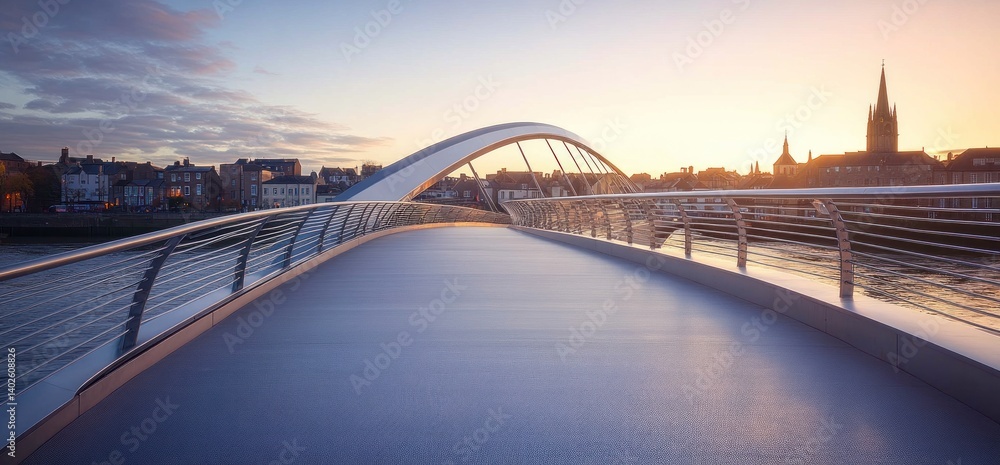 Obraz premium Serene Sunrise over the Modern Pedestrian Bridge