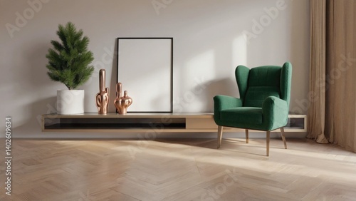 Obraz na płótnie Clean lines, minimalist furniture arrangement in neutral tones. w salonie