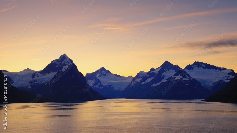 Breathtaking view of the Alps at sunset with snowy peaks and a calm reflective lake.