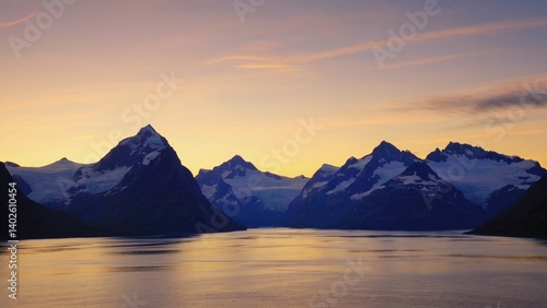 Obraz na płótnie Breathtaking view of the Alps at sunset with snowy peaks and a calm reflective lake. w salonie