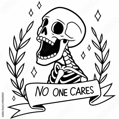 Funny Skeleton Screaming Line Art No One Cares Image