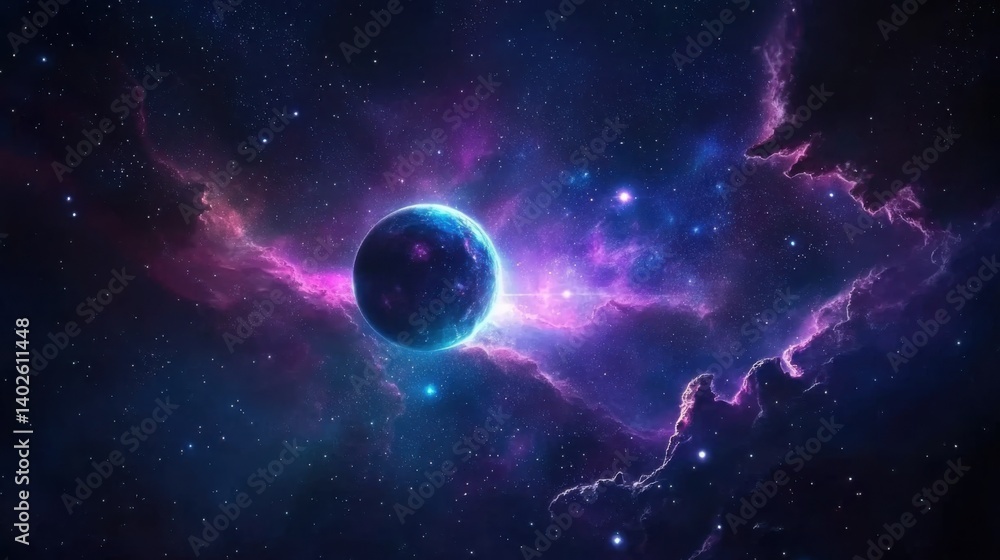 Obraz premium 4K space wallpaper with glowing nebula and stars in deep blue and purple tones