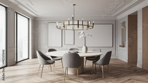 Empty office space with a contemporary design including modern furniture and decor.