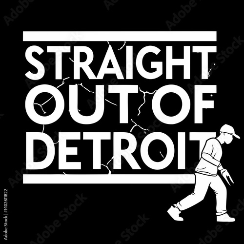 Straight Out Of Detroit Urban Graphic Tee Design - White Cracked Text Person Silhouette