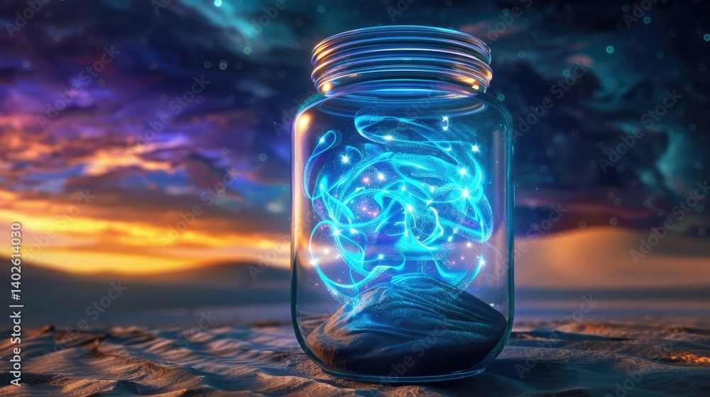 Captivating light jar with ethereal glow desert sunset digital art dreamy atmosphere close-up perspective Captivating light jar with ethereal glow desert sunset digital art dreamy atmosphere close-up perspective