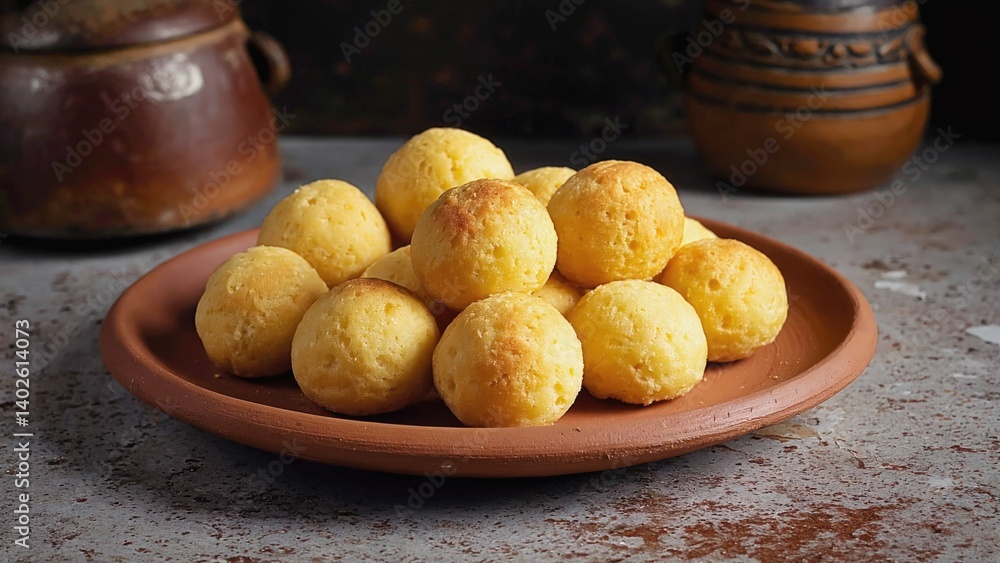 Baked cheese balls, golden brown and crisp on the outside with a soft texture inside. Perfect as an appetizer or party snack.