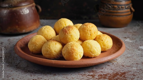 Obraz na płótnie Baked cheese balls, golden brown and crisp on the outside with a soft texture inside. Perfect as an appetizer or party snack. w salonie