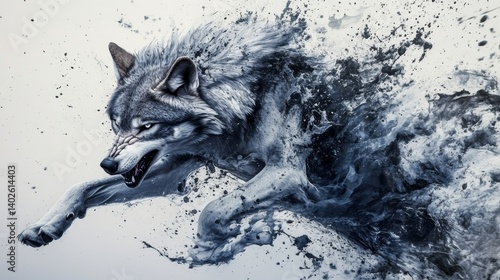 Wallpaper Mural Aggressive grey wolf illustration with splatter effect: wild animal art on abstract background  Torontodigital.ca