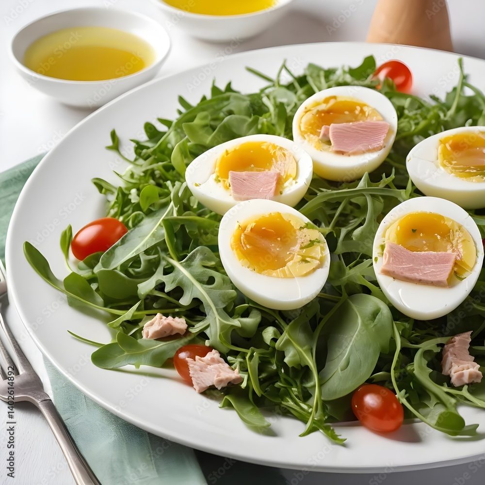 Delicious Boiled Egg and Tuna Salad with Arugula Delicious Boiled Egg and Tuna Salad with Arugula