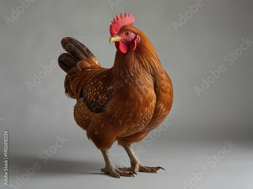 Obraz na płótnie Beautiful Rooster in Lush Forest,
Striking Brown and White Rooster in Nature, Elegant Farm Rooster in Green Woodland, Majestic Rooster Posing in Mossy Forest w salonie
