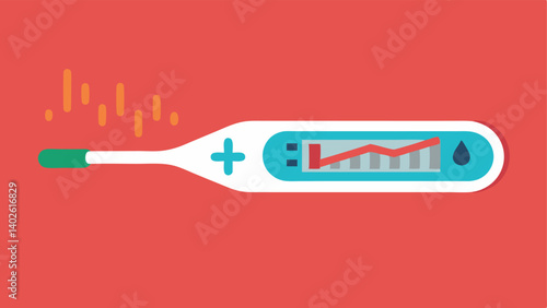 Smart Thermometer A digital thermometer displaying a numerical temperature reading and a graph representing fever trends over time with an animated warming icon.