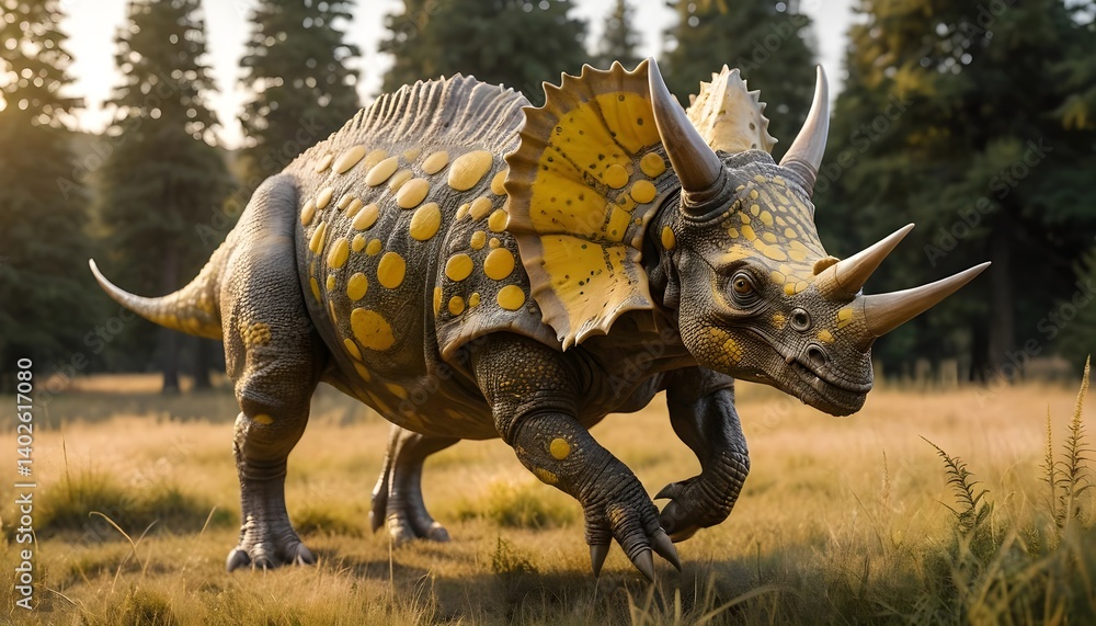 Fototapeta premium Triceratops Dinosaur in Prehistoric Landscape