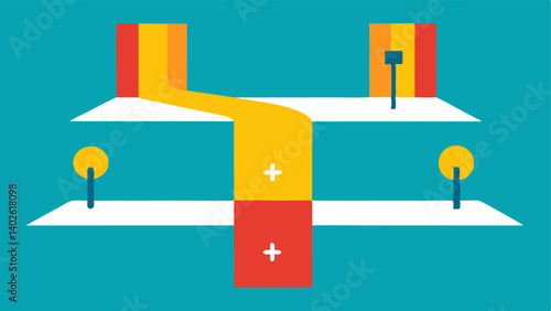 Navigational Pathways A layout showing navigational pathways with contrasting colors for visually impaired individuals guiding them through a public space.