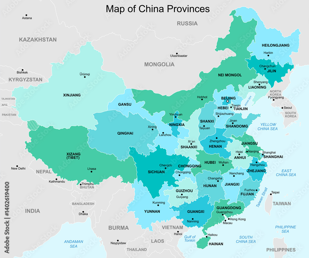 Fototapeta premium Map of China Provinces