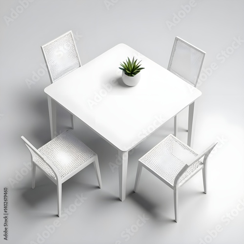 Minimalist White Dining Set with Plant