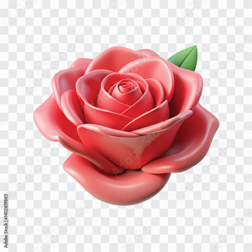 Bilde på lerret 3D Plastic Rose Render | Artificial Flower Clipart | Romantic Bloom Graphic Desi