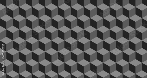 Dark isometric cube pattern with 3D effect. Elegant and modern background perfect for tech, architecture, or futuristic themes