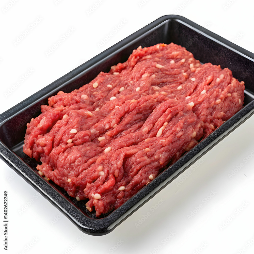 Fresh Raw Minced Meat on Tray Isolated on White Fresh Raw Minced Meat on Tray Isolated on White