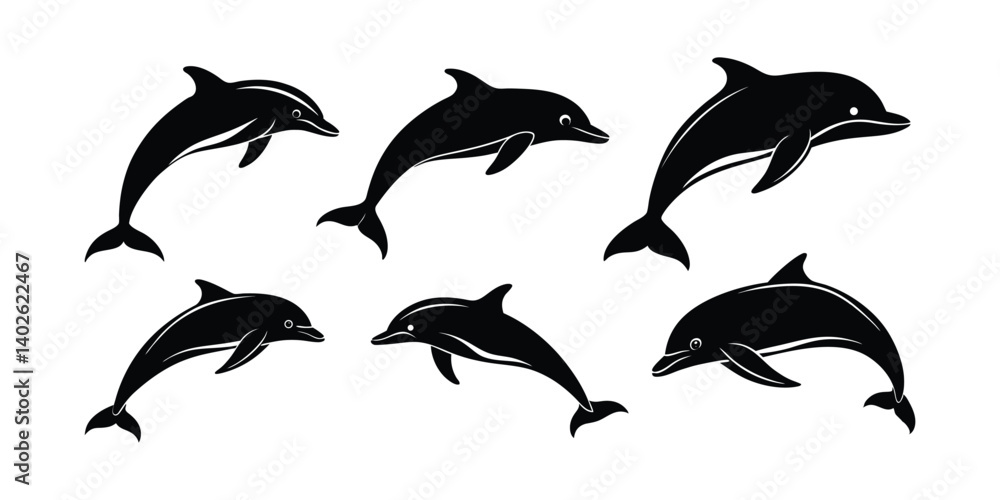 Obraz premium Dolphin silhouettes vector set.
