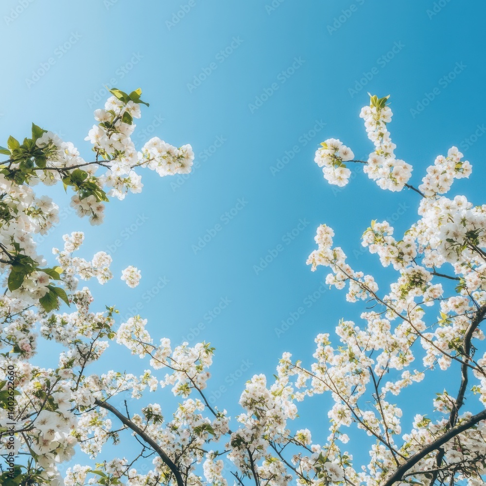 Beautiful cherry blossom branches under clear blue sky in springtime Beautiful cherry blossom branches under clear blue sky in springtime