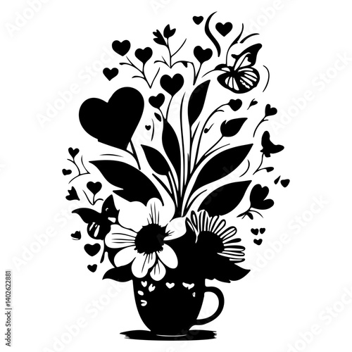 Floral Heart Bouquet in a Tea Cup Silhouette Design