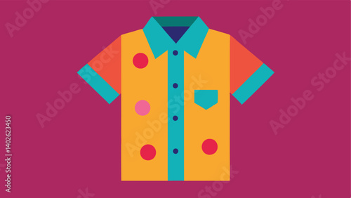 Magnetic Closure Shirt A shortsleeved shirt featuring magnetic buttons for easy fastening depicted laid flat with vibrant colors and patterns.