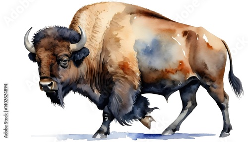 Watercolor Painting of a European Bison