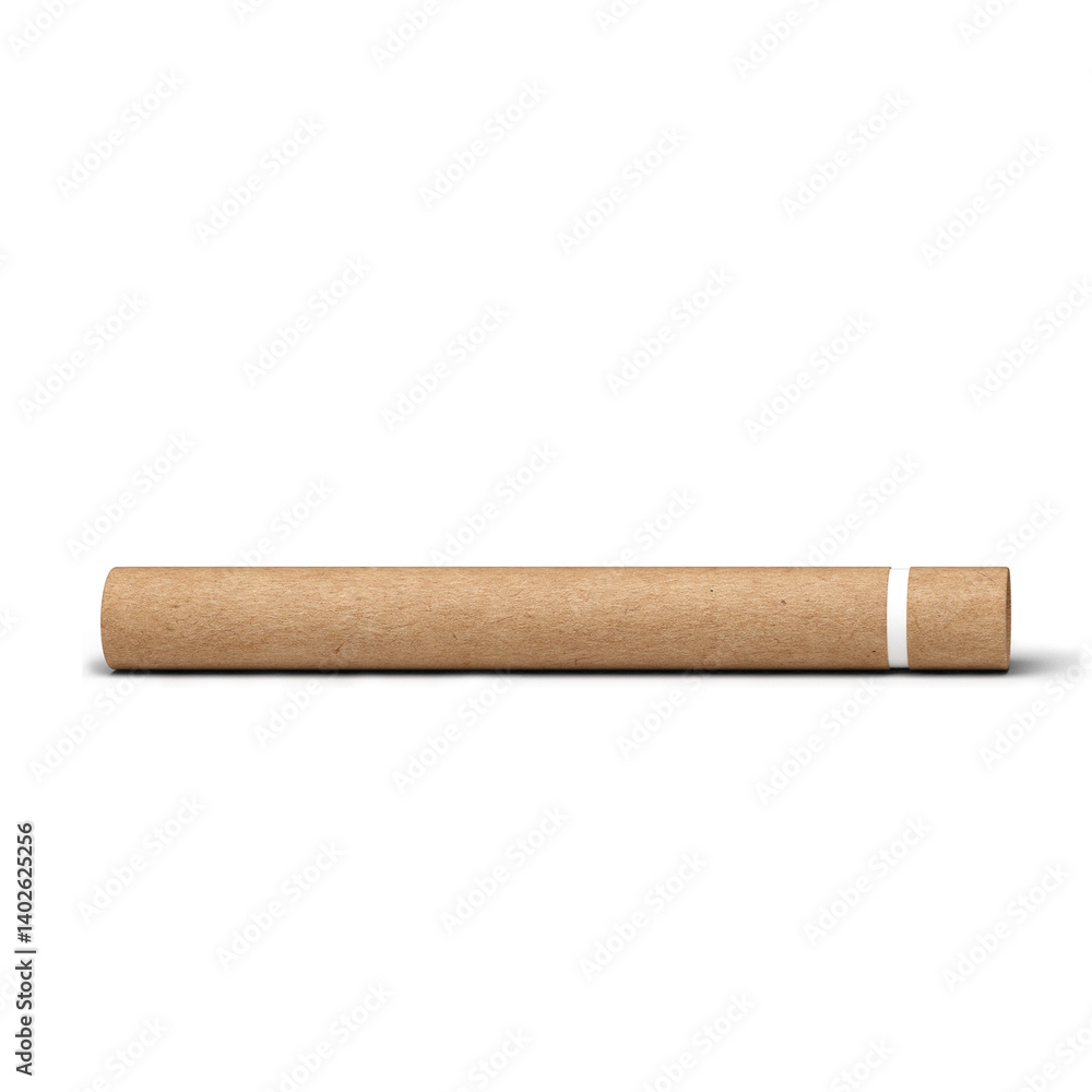 A simple cylindrical object made of brown paper with a white band, often used for smoking. A simple cylindrical object made of brown paper with a white band, often used for smoking.