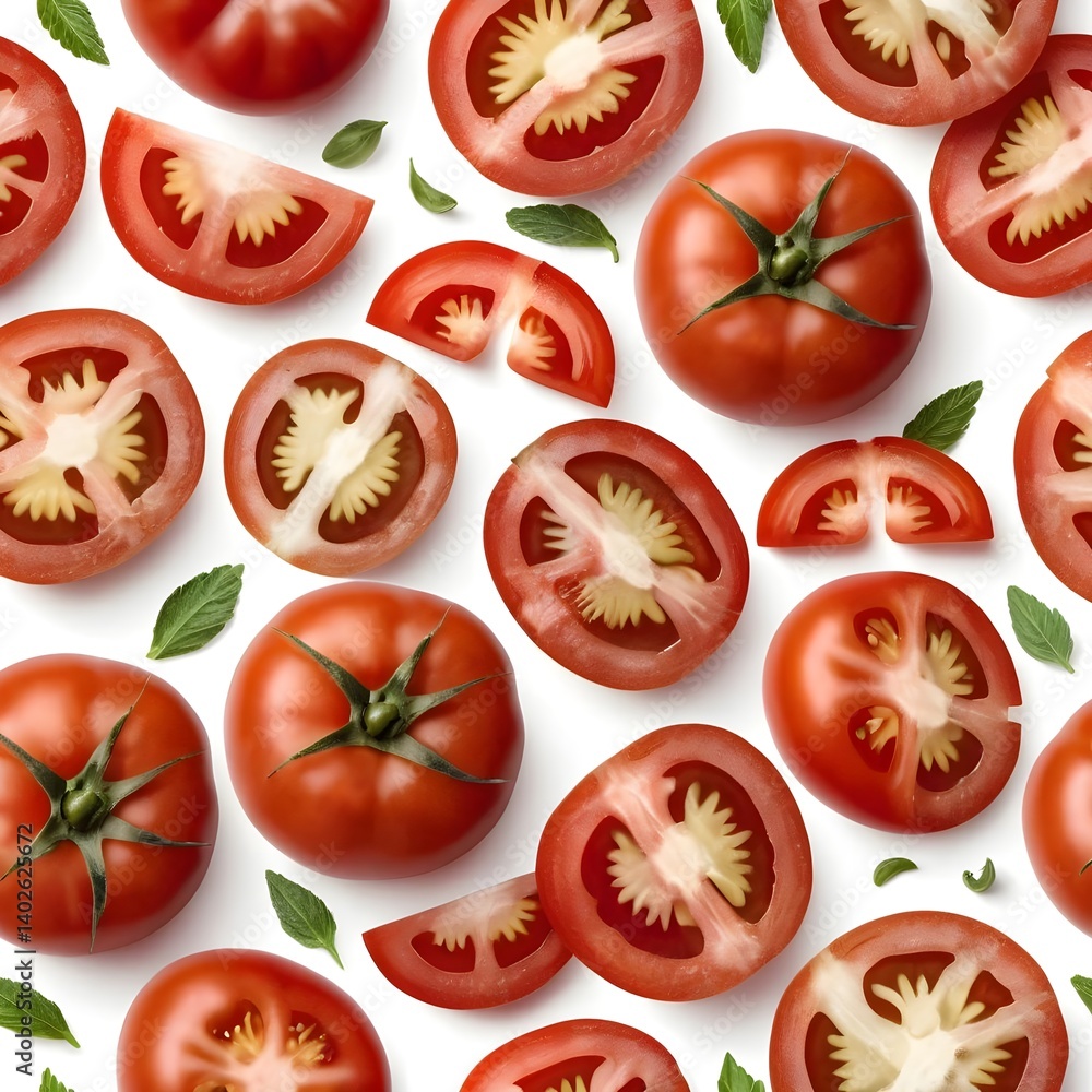 Fresh Red Tomatoes Sliced and Whole Pattern Fresh Red Tomatoes Sliced and Whole Pattern