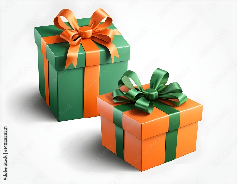 Obraz premium Two Gift Boxes with Orange and Green Ribbons