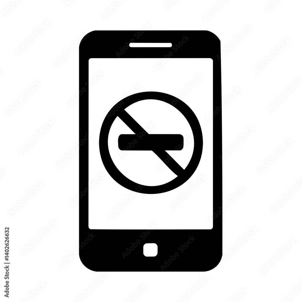 No phone use icon with prohibition symbol on screen