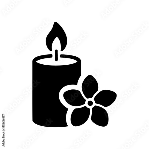 Aromatherapy candle icon with flower for relaxation