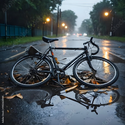 Fallen Bicycle in Rain