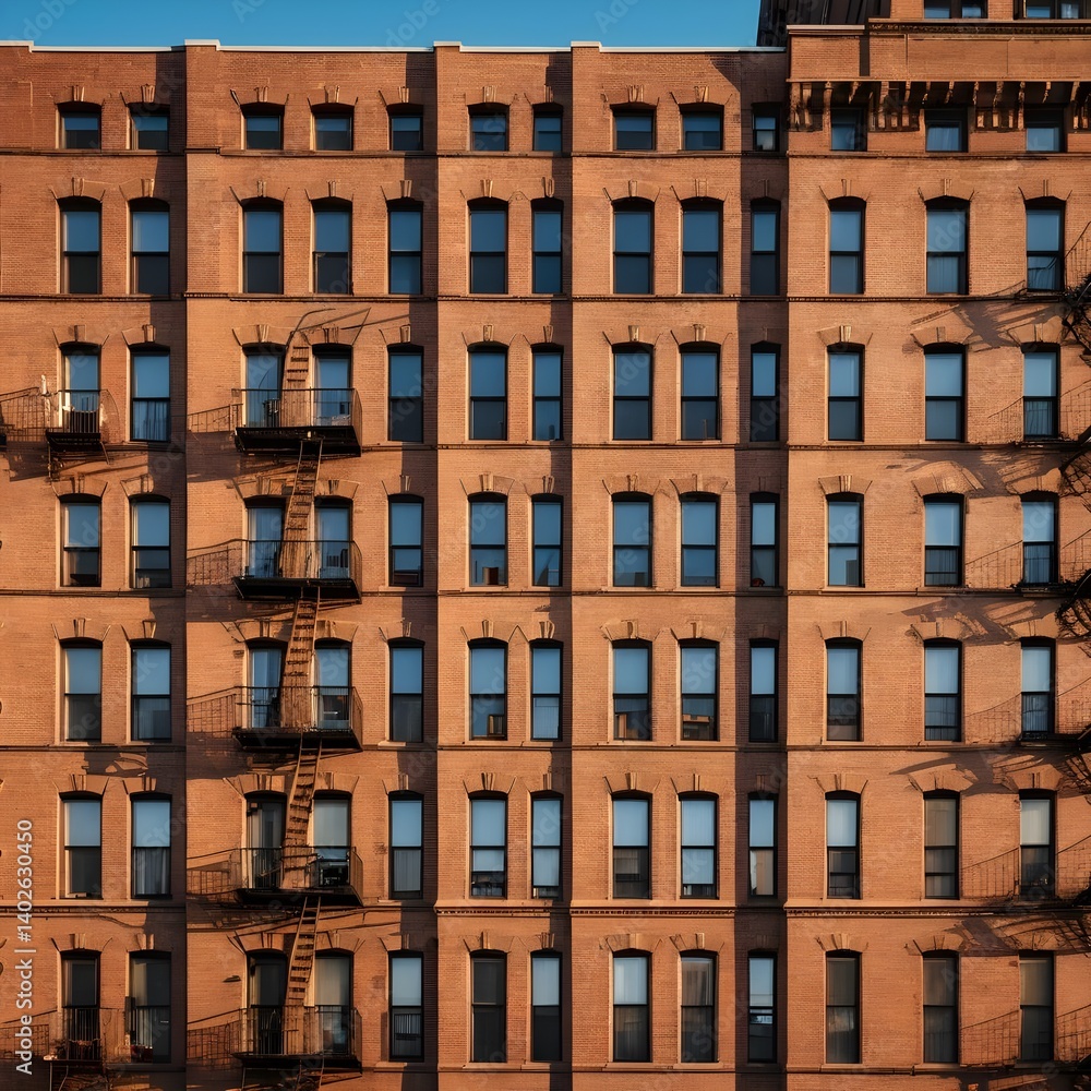 Obraz premium Brick Apartment Building Facade at Sunset