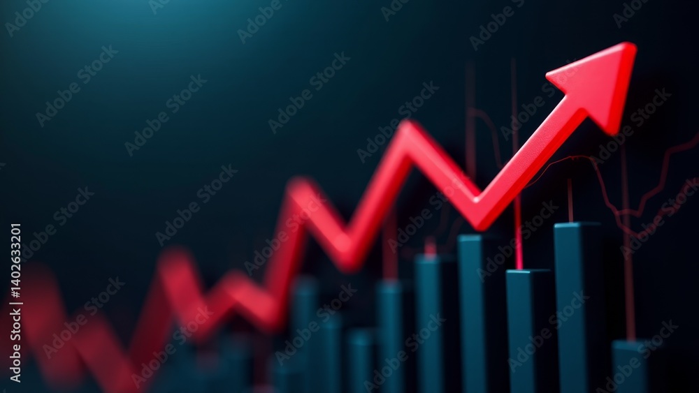 Red Arrow Rising Over Graph Columns Red Arrow Rising Over Graph Columns
