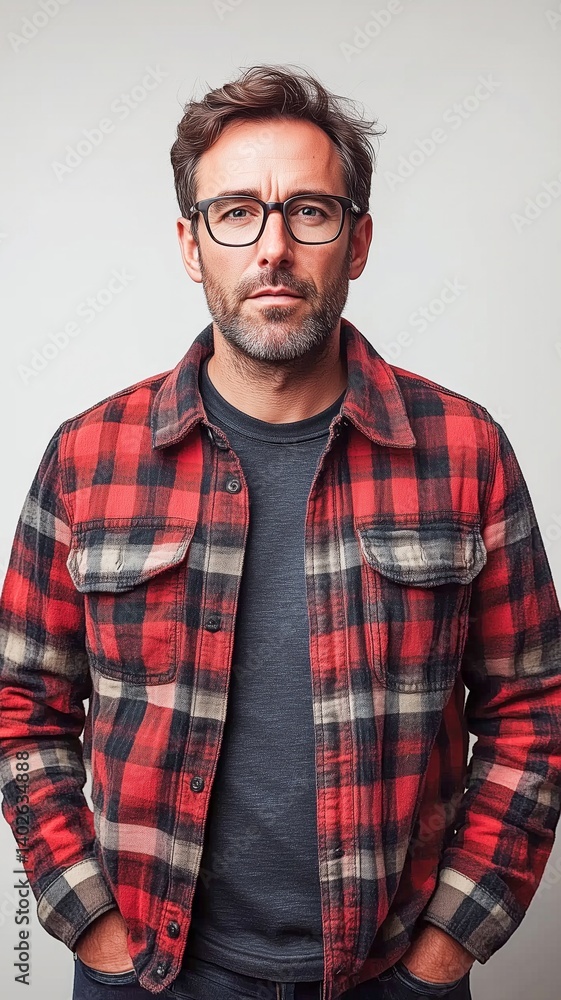 Content Emotion Man Portrait Standing On A Plain Background Content Emotion Man Portrait Standing On A Plain Background