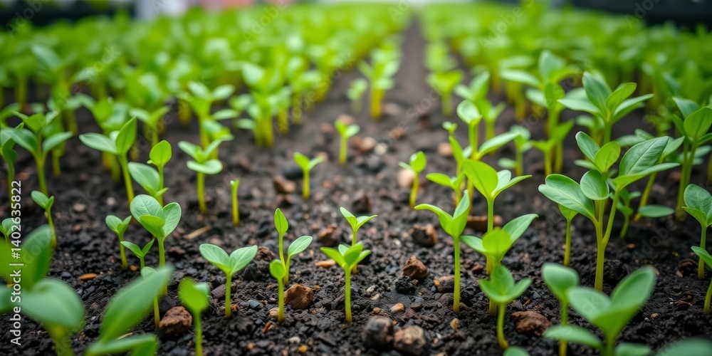 Vibrant green sprouts emerge in a controlled indoor farm, sustainability, controlled environment agriculture Vibrant green sprouts emerge in a controlled indoor farm, sustainability, controlled environment agriculture