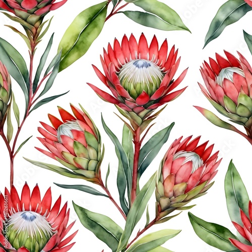 Wallpaper Mural Watercolor Protea Flowers Seamless Pattern Torontodigital.ca