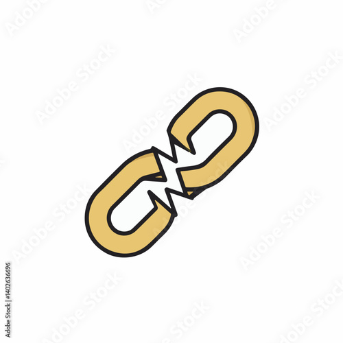 Broken chain depicts connection failure on white background