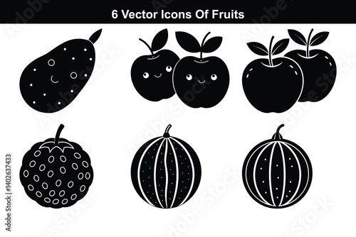 Healthy food icons vector illustration design set of fruits and vegetables silhouette symbols.