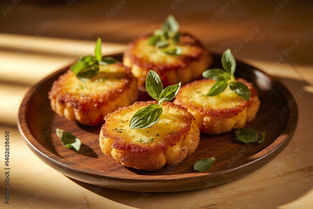 A photo of cooked fried potato cutlets with herbs A photo of cooked fried potato cutlets with herbs