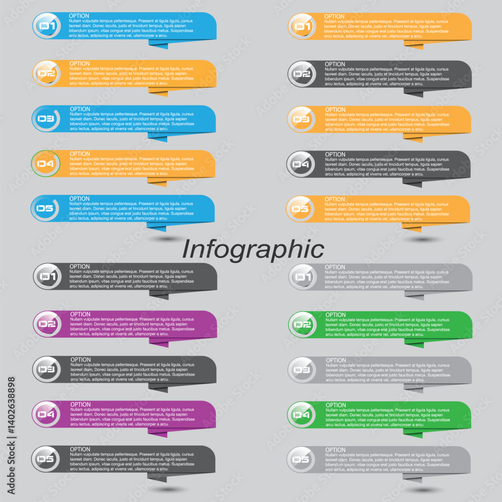 Collection infographics with steps and options, banner for business design and website template. Collection infographics with steps and options, banner for business design and website template.